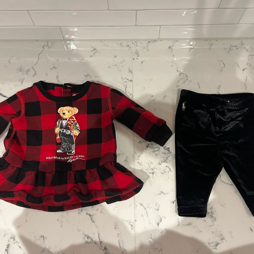 Ralph Lauren Red and Black Plaid Dress with Bear Motif